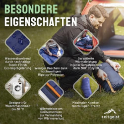 zeitgeist OUTDOOR Schlafsack 3 Jahreszeiten Erwachsene 210x81cm [Stretch] Wasserabweisender Mumienschlafsack Leicht 10°C Komf