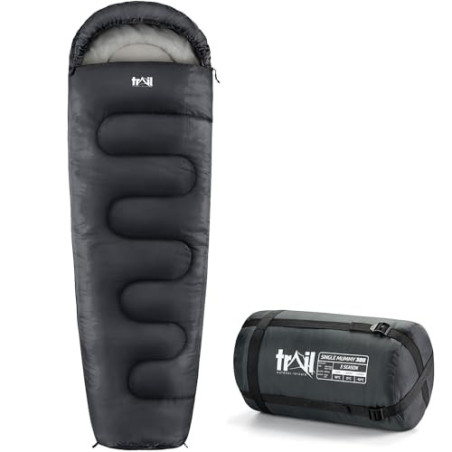 Trail 1-Personen Schlafsack für Erwachsene – Schlafsack 3 Jahreszeiten, Outdoor Frühling Herbst Winter – 300 GSM – für Campin
