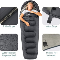Trail 1-Personen Schlafsack für Erwachsene – Schlafsack 3 Jahreszeiten, Outdoor Frühling Herbst Winter – 300 GSM – für Campin