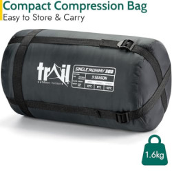 Trail 1-Personen Schlafsack für Erwachsene – Schlafsack 3 Jahreszeiten, Outdoor Frühling Herbst Winter – 300 GSM – für Campin
