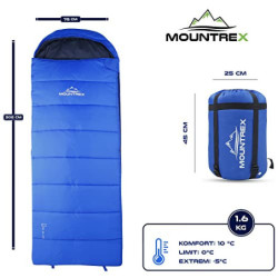 MOUNTREX® Schlafsack für Camping & Outdoor -5°C / 10°C - Deckenschlafsack  205 x 75cm  - 3 Jahreszeiten - Leicht & Warm  1.6 