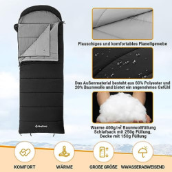 Kingcamp Flanellschlafsack Outdoor Winter, [Schlafsack mit abnehmbare Decke], 3-in-1 Schlafsäcke, XXL Schlafsack Baumwolle Wa