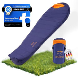 Tourbold Daunenschlafsack Outdoor | 3 Jahreszeiten | Ultraleicht  1250 g  | Kleines Packmaß | Extra Langer Reißverschluss | K