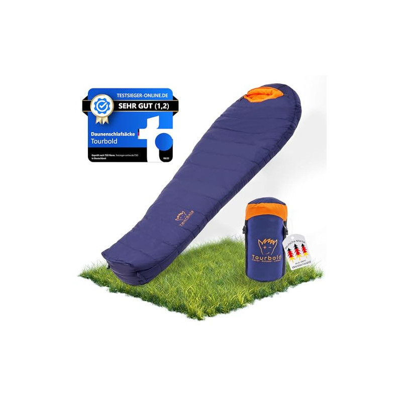 Tourbold Daunenschlafsack Outdoor | 3 Jahreszeiten | Ultraleicht 1250 g | Kleines Packmaß | Extra Langer Reißverschluss | K Tourbold Daunenschlafsack Outdoor | 3 Jahreszeiten | Ultraleicht 1250 g | Kleines Packmaß | Extra Langer Reißverschluss | K