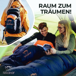 Tourbold Daunenschlafsack Outdoor | 3 Jahreszeiten | Ultraleicht  1250 g  | Kleines Packmaß | Extra Langer Reißverschluss | K