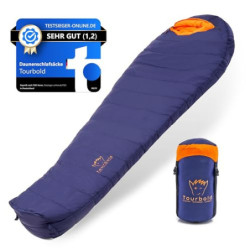 Tourbold Daunenschlafsack Outdoor | 3 Jahreszeiten | Ultraleicht  1250 g  | Kleines Packmaß | Extra Langer Reißverschluss | K