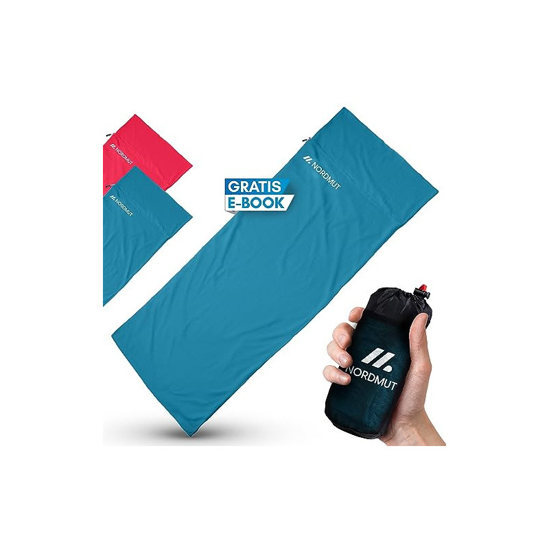 NORDMUT® Hüttenschlafsack Mikrofaser Ultraleicht - Sommerschlafsack Kleines Packmaß & Atmungsaktiv - Schlafsack Dünn & besond