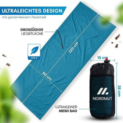 NORDMUT® Hüttenschlafsack Mikrofaser Ultraleicht - Sommerschlafsack Kleines Packmaß & Atmungsaktiv - Schlafsack Dünn & besond