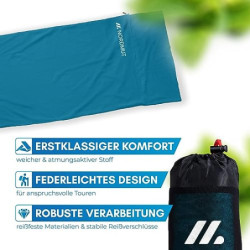 NORDMUT® Hüttenschlafsack Mikrofaser Ultraleicht - Sommerschlafsack Kleines Packmaß & Atmungsaktiv - Schlafsack Dünn & besond