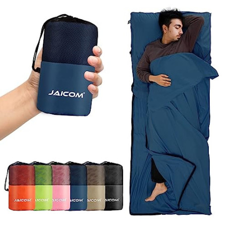 JAICOM Hüttenschlafsack, Ultraleichter Seideschlafsack für Reise, 2in1 Hüttenschlafsack, Bequemer und Weicher Schlafsack klei