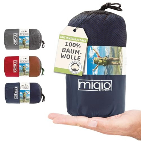 Miqio® 2in1 Baumwoll-Hüttenschlafsack mit durchgängigem Reißverschluss  Koppelbar : Leichter Komfort Reiseschlafsack und XL R