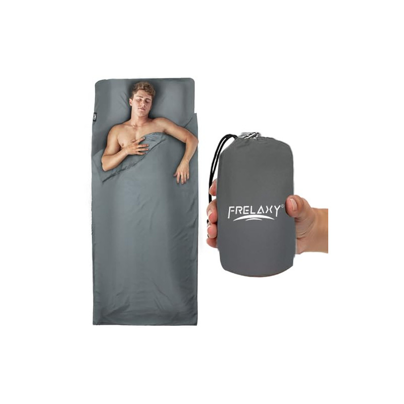 Frelaxy Hüttenschlafsack, XL Ultraleicht Reiseschlafsack mit Kissen-Fach, Dünner Komfort Sommerschlafsack mit durchgängigem R