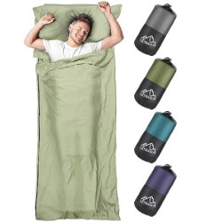 LSTRAGY Hüttenschlafsack, 2in1 Hüttenschlafsack aus Mikrofaser, Hüttenschlafsack mit durchgängigem Reißverschluss& Kissen Fac