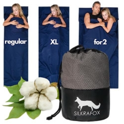 Silkrafox Cotton XL extra großer Hüttenschlafsack Baumwolle mit Reißverschluss und Kissen Fach Leichter Sommer Schlafsack Inl