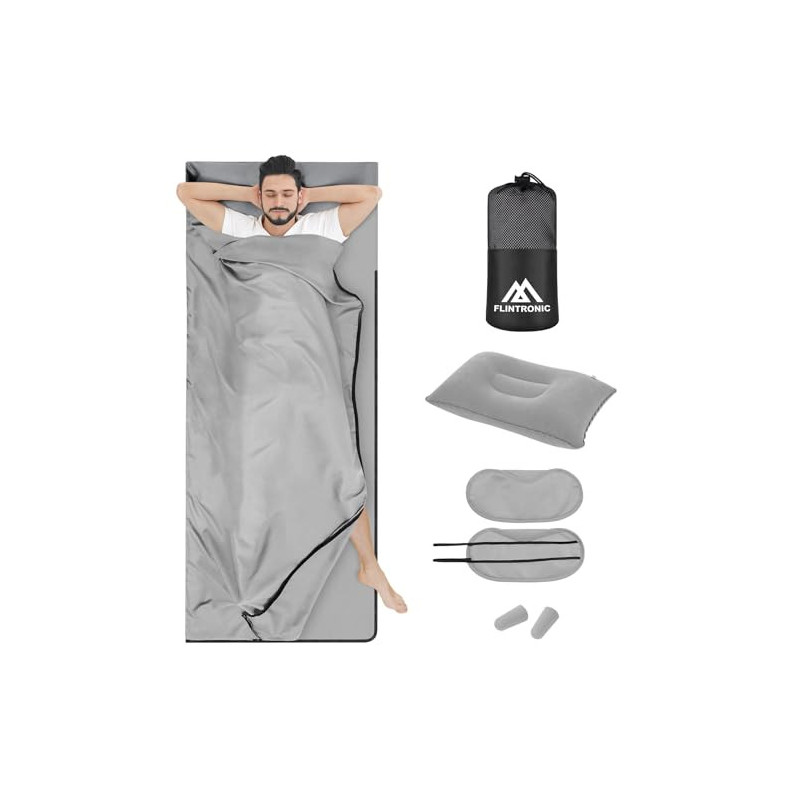 flintronic Hüttenschlafsack, 2 in1 Hüttenschlafsack aus Mikrofaser, Dünner Komfort Reiseschlafsack, Schlafsack mit Reißversch flintronic Hüttenschlafsack, 2 in1 Hüttenschlafsack aus Mikrofaser, Dünner Komfort Reiseschlafsack, Schlafsack mit Reißversch