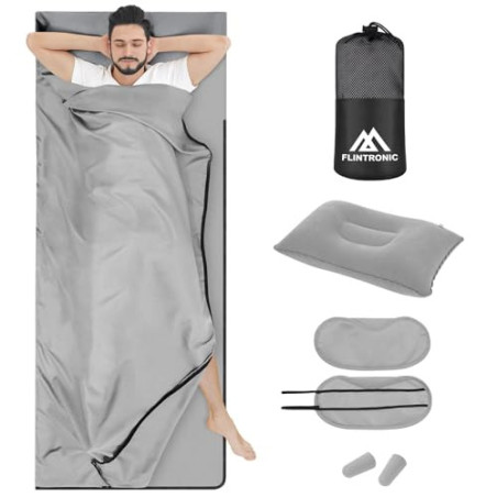 flintronic Hüttenschlafsack, 2 in1 Hüttenschlafsack aus Mikrofaser, Dünner Komfort Reiseschlafsack, Schlafsack mit Reißversch