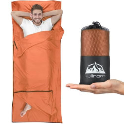 WILLNORN Hüttenschlafsack Zwei-Wege-Reißverschluss XL 220x95 cm – Mikrofaser Reiseschlafsack Inlett, Leicht & Komfortabel, Id