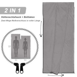 WILLNORN Hüttenschlafsack 100% Baumwolle - Klein und Dünn Travel Sheet, XL 220 x 95 cm - Atmungsaktiv & Kompakt - Reiseschlaf