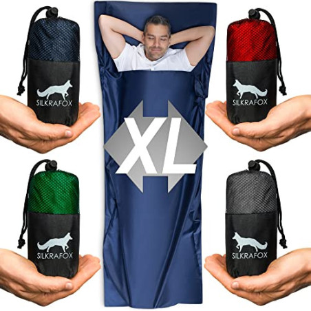 Silkrafox Compact XL – extragroßer Hüttenschlafsack, Ultraleicht Inlett aus Mikrofaser, Kunst-Seidenschlafsack, Sommer Schlaf