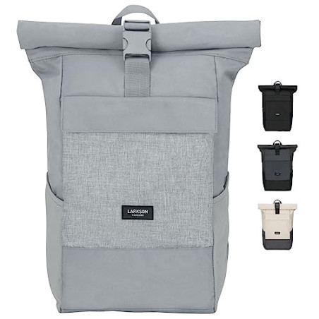LARKSON Rucksack Herren & Damen Grau - No 4 - Rolltop Backpack mit Laptopfach für Uni, Arbeit & Fahrrad - Großer Reiserucksac