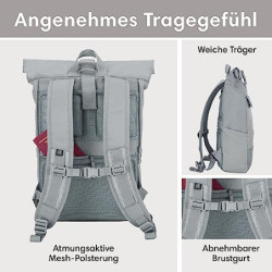 LARKSON Rucksack Herren & Damen Grau - No 4 - Rolltop Backpack mit Laptopfach für Uni, Arbeit & Fahrrad - Großer Reiserucksac