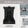 LARKSON Rucksack Herren & Damen Grau - No 4 - Rolltop Backpack mit Laptopfach für Uni, Arbeit & Fahrrad - Großer Reiserucksac