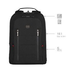 WENGER CityUpgrade Laptop-Rucksack mit Umhängetasche, Kompakt, Notebook bis 16 Zoll, Tablet bis 12 Zoll, 15 l, Damen Herren, 