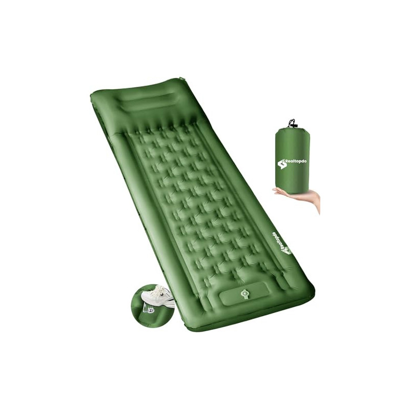 Realtopdo Isomatte Selbstaufblasend Camping, 12CM hoch Camping Isomatte Kleines Packmaß mit Fußpumpe und Kopfkissen, Wasserdi