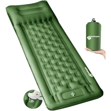 Realtopdo Isomatte Selbstaufblasend Camping, 12CM hoch Camping Isomatte Kleines Packmaß mit Fußpumpe und Kopfkissen, Wasserdi