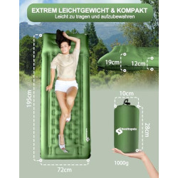 Realtopdo Isomatte Selbstaufblasend Camping, 12CM hoch Camping Isomatte Kleines Packmaß mit Fußpumpe und Kopfkissen, Wasserdi
