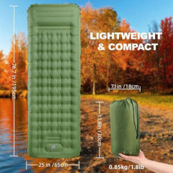 Jigerjs Isomatte Selbstaufblasend, Luftmatratze Camping mit Fußpresse Pumpe & Kissen, Outdoor Aufblasbar Isomatte Ultraleicht