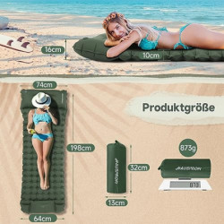 HAUSPROFI Isomatte Selbstaufblasend, 10cm Ultraleicht Isomatte Camping, Aufblasbare Isomatte, Camping Matratze, Luftmatratze 