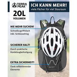 Terra Peak Wanderrucksack 20L Damen Herren Active 20 grau klein - Outdoor-Rucksack wasserdicht - Rucksack zum Wandern und Cam