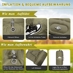 Herenear Isomatte Camping Selbstaufblasend, Isomatte Selbstaufblasend Ultraleicht mit Kissen, Wasserdicht Tragbar Camping Luf