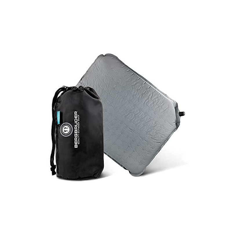 BERGBRUDER Ultraleichtes Sitzkissen Selbstaufblasend - Camping Sitzmatte Outdoor Thermokissen  Grau, 40 x 30 cm 