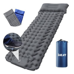 iHEAT Selbstaufblasend Camping Isomatte Schlafmatte mit Fußpresse Pumpe,Ultraleichte Luftmatratze mit Kopfkissen,wasserdichte