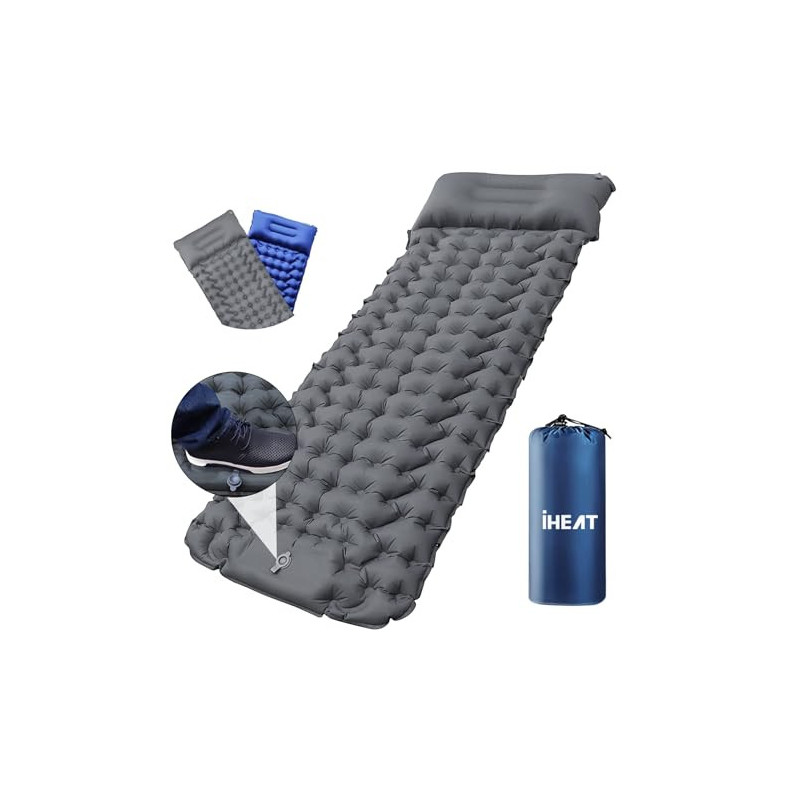 iHEAT Selbstaufblasend Camping Isomatte Schlafmatte mit Fußpresse Pumpe,Ultraleichte Luftmatratze mit Kopfkissen,wasserdichte iHEAT Selbstaufblasend Camping Isomatte Schlafmatte mit Fußpresse Pumpe,Ultraleichte Luftmatratze mit Kopfkissen,wasserdichte