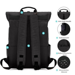 TAN.TOMI Rucksack Damen Herren, Rucksack Laptop Tasche 15,6 Zoll, Laptop Rucksack Damen Herren weit öffenbar, Rolltop Rucksac