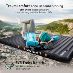 HIKENTURE Luftmatratze für 2 Personen, Doppel Isomatte Aufblasbar, Selbstaufblasende Camping Schlafmatte 140cm mit Fußpumpe, 