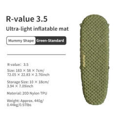 Naturehike Ultraleichte Selbstaufblasende Isomatte, Aufblasbare Campingmatte 3,5 R, Langlebige, Tragbare Isomatte, Einzelschl