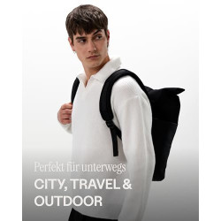 Kapten & Son Rucksack Lund Basic All Black 14-16 L | Rolltop Rucksack Damen & Herren Schwarz | Handgepäck Rucksack mit 14 L