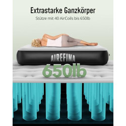 Airefina Luftmatratze 2 Personen Luftbett mit Integrierter Pumpe, Aufblasbare Matratze mit Aufbewahrungsbeutel, Tragbare Luft