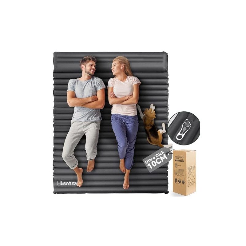 HIKENTURE Isomatte für 2 Personen mit Kissen Aufblasbar, 10cm Doppel Luftmatratze Selbstaufblasend 140x200cm, Camping Matratz