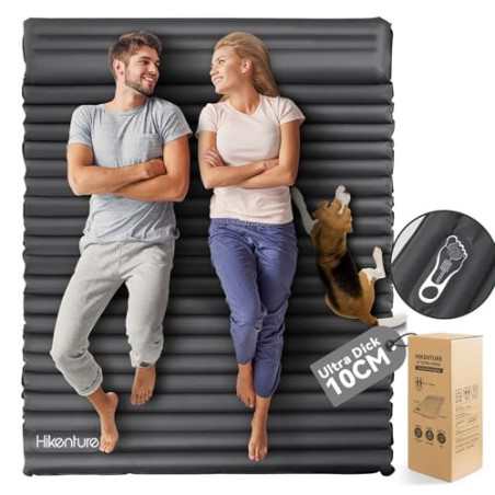 HIKENTURE Isomatte für 2 Personen mit Kissen Aufblasbar, 10cm Doppel Luftmatratze Selbstaufblasend 140x200cm, Camping Matratz
