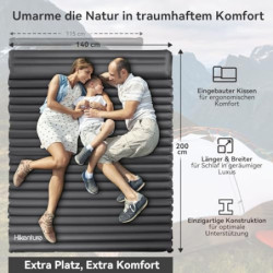 HIKENTURE Isomatte für 2 Personen mit Kissen Aufblasbar, 10cm Doppel Luftmatratze Selbstaufblasend 140x200cm, Camping Matratz