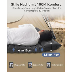 HIKENTURE Isomatte für 2 Personen mit Kissen Aufblasbar, 10cm Doppel Luftmatratze Selbstaufblasend 140x200cm, Camping Matratz
