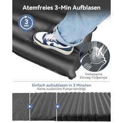 HIKENTURE Isomatte für 2 Personen mit Kissen Aufblasbar, 10cm Doppel Luftmatratze Selbstaufblasend 140x200cm, Camping Matratz