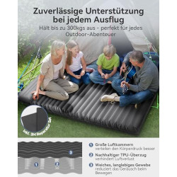 HIKENTURE Isomatte für 2 Personen mit Kissen Aufblasbar, 10cm Doppel Luftmatratze Selbstaufblasend 140x200cm, Camping Matratz