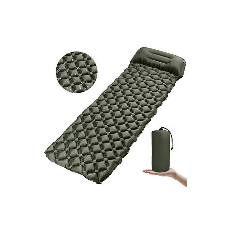 Karvipark Camping Isomatte mit Kopfkissen, Ultraleichte Luftmatratze Camping Kleines Packmaß, Schlafmatte Wasserdicht für Cam