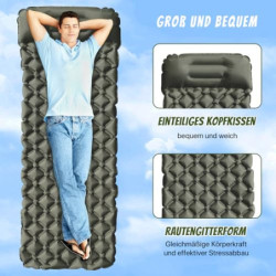 Karvipark Camping Isomatte mit Kopfkissen, Ultraleichte Luftmatratze Camping Kleines Packmaß, Schlafmatte Wasserdicht für Cam